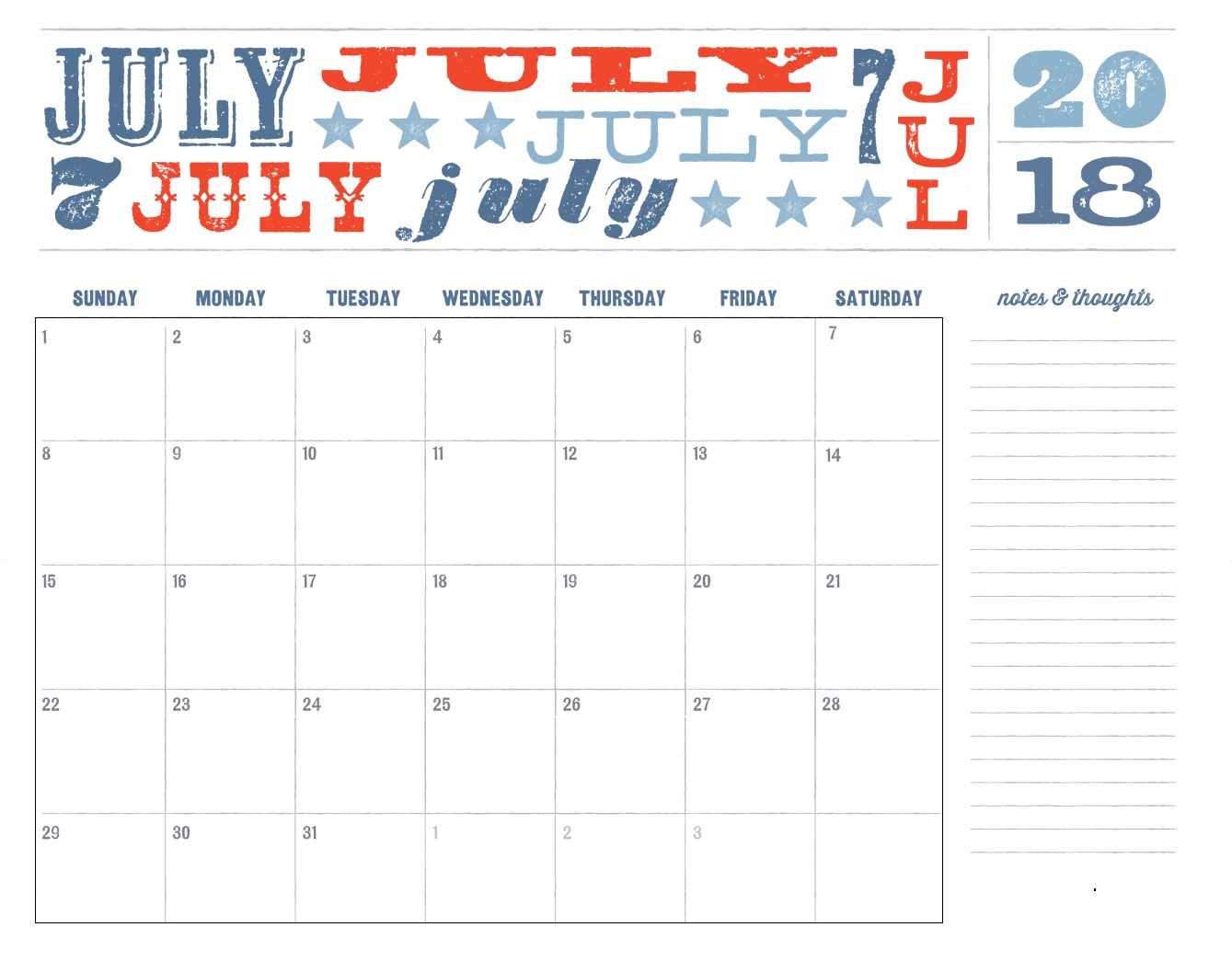 July 2018 Printable Calendars Images