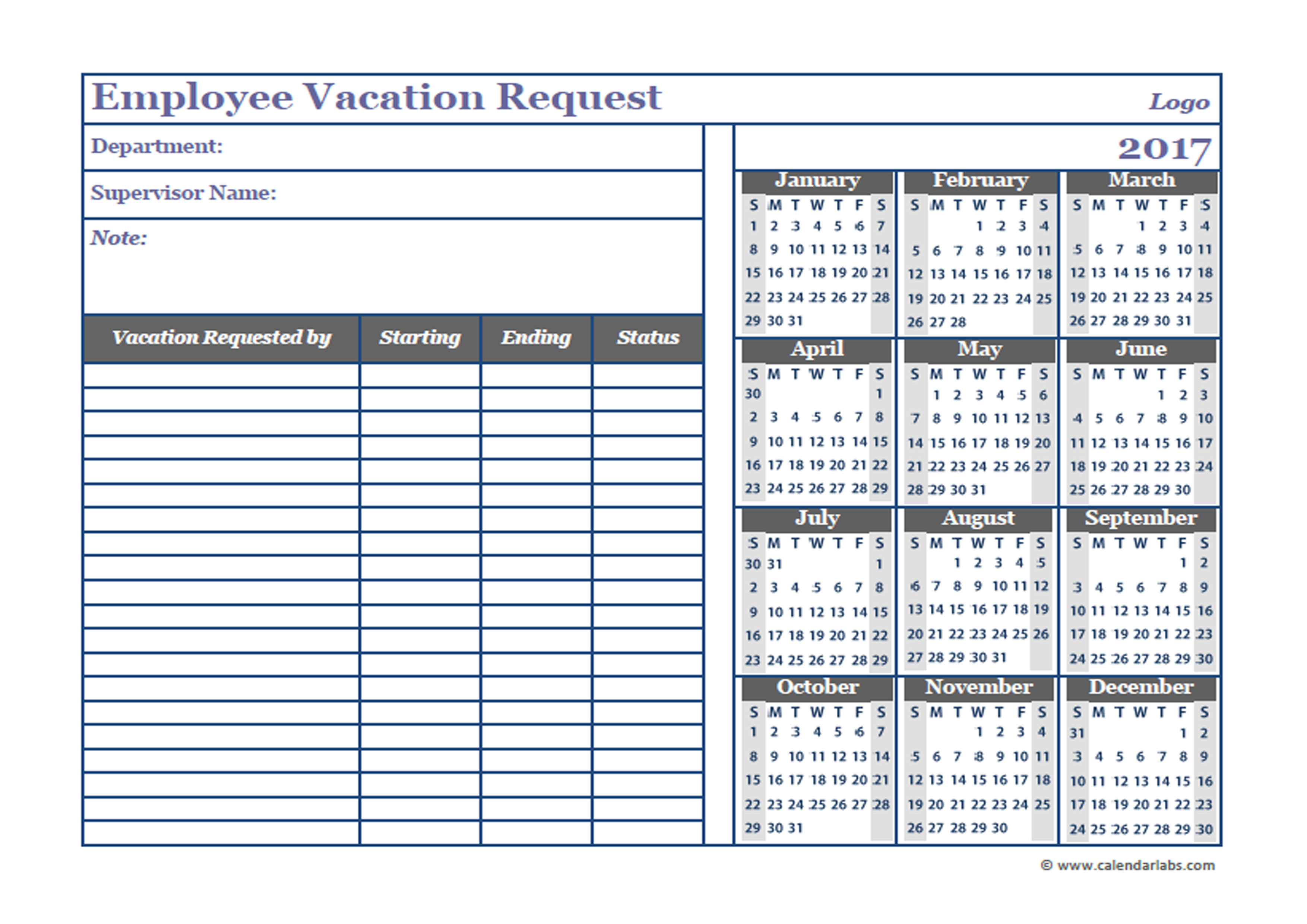 2022 Employee Vacation Calendar Template Calendar Printable Free