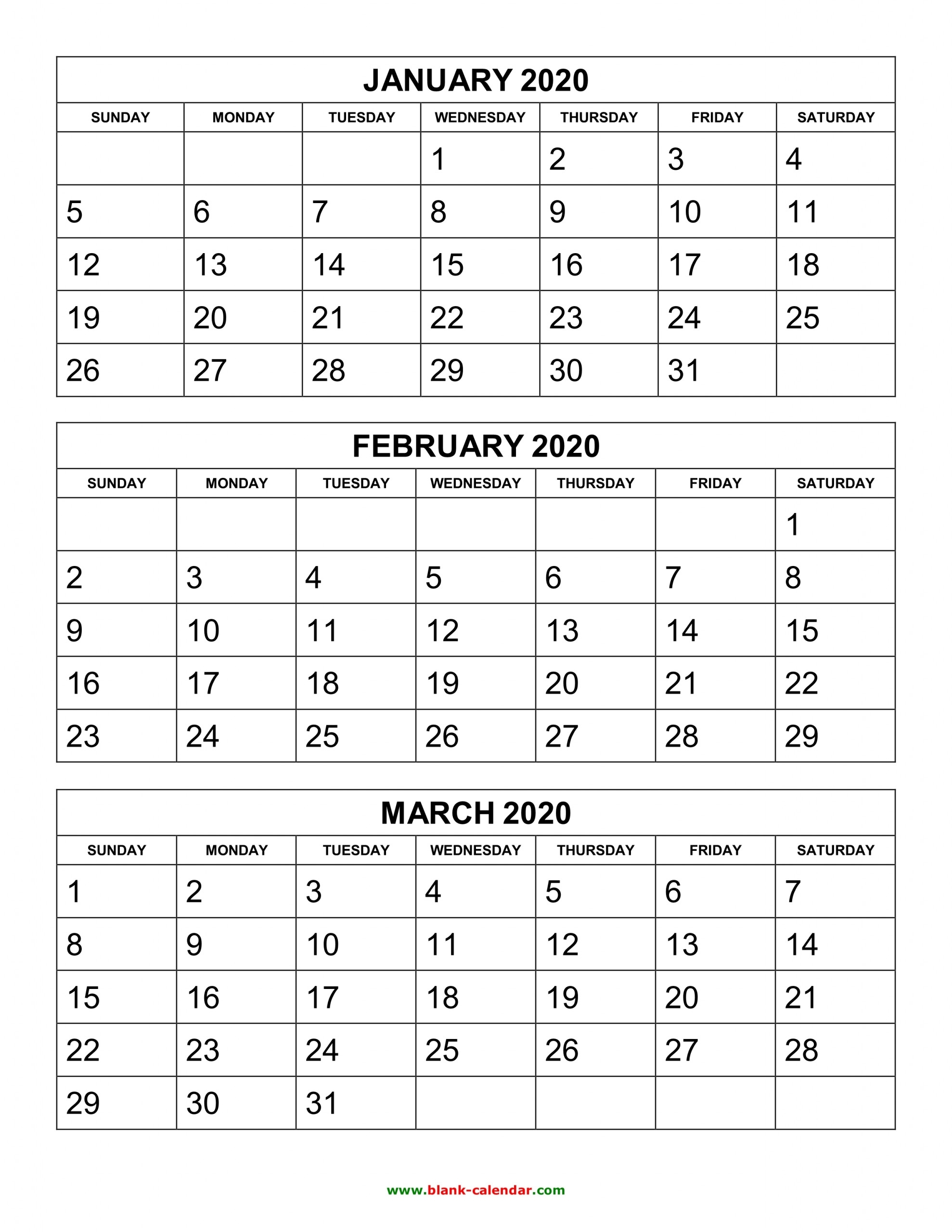 Printable 3 Month Calendar Free