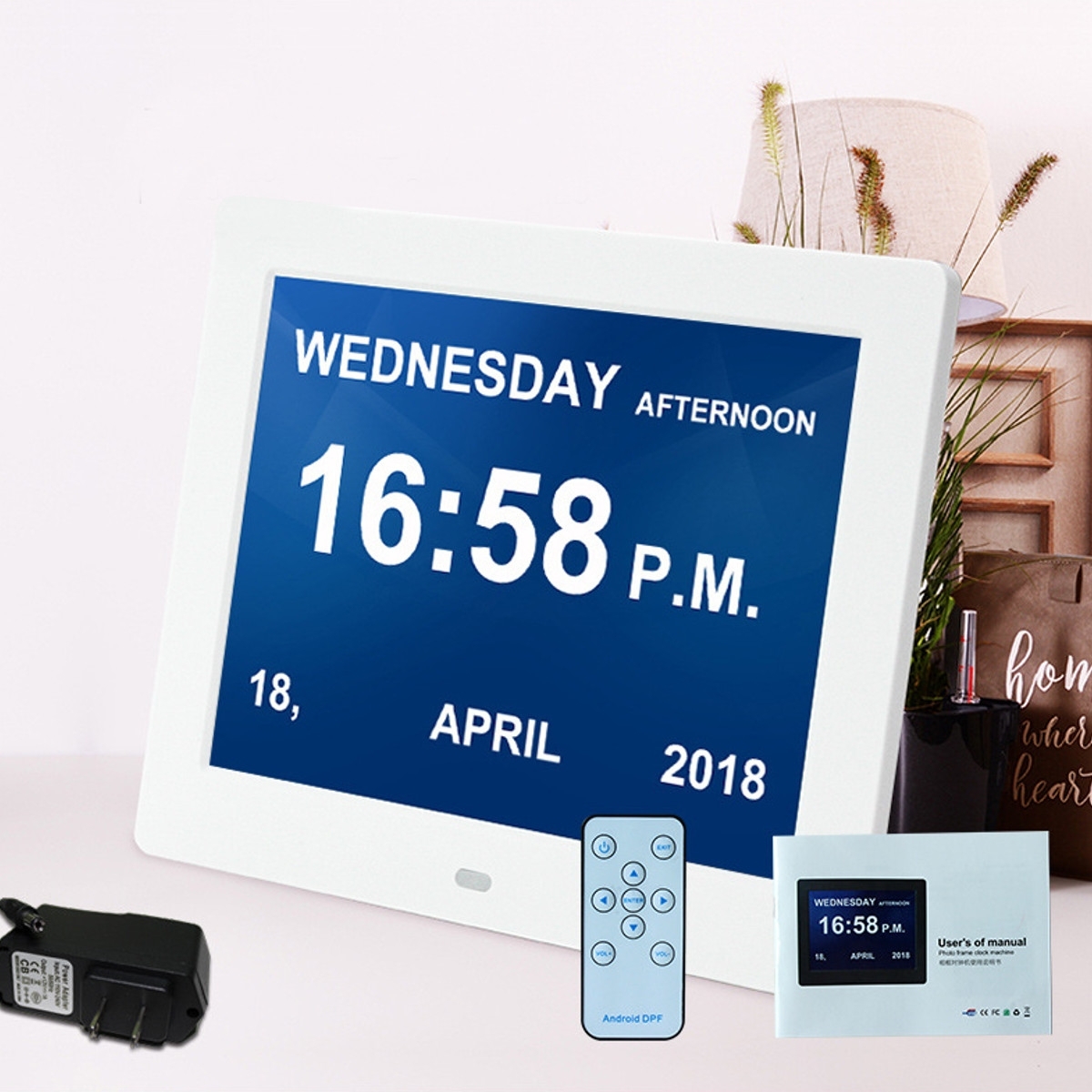 8'' Led Dementia Digital Calendar Clock Alarm Large Letter Multimedia +  Remote Travel Home Office Desk Clocks