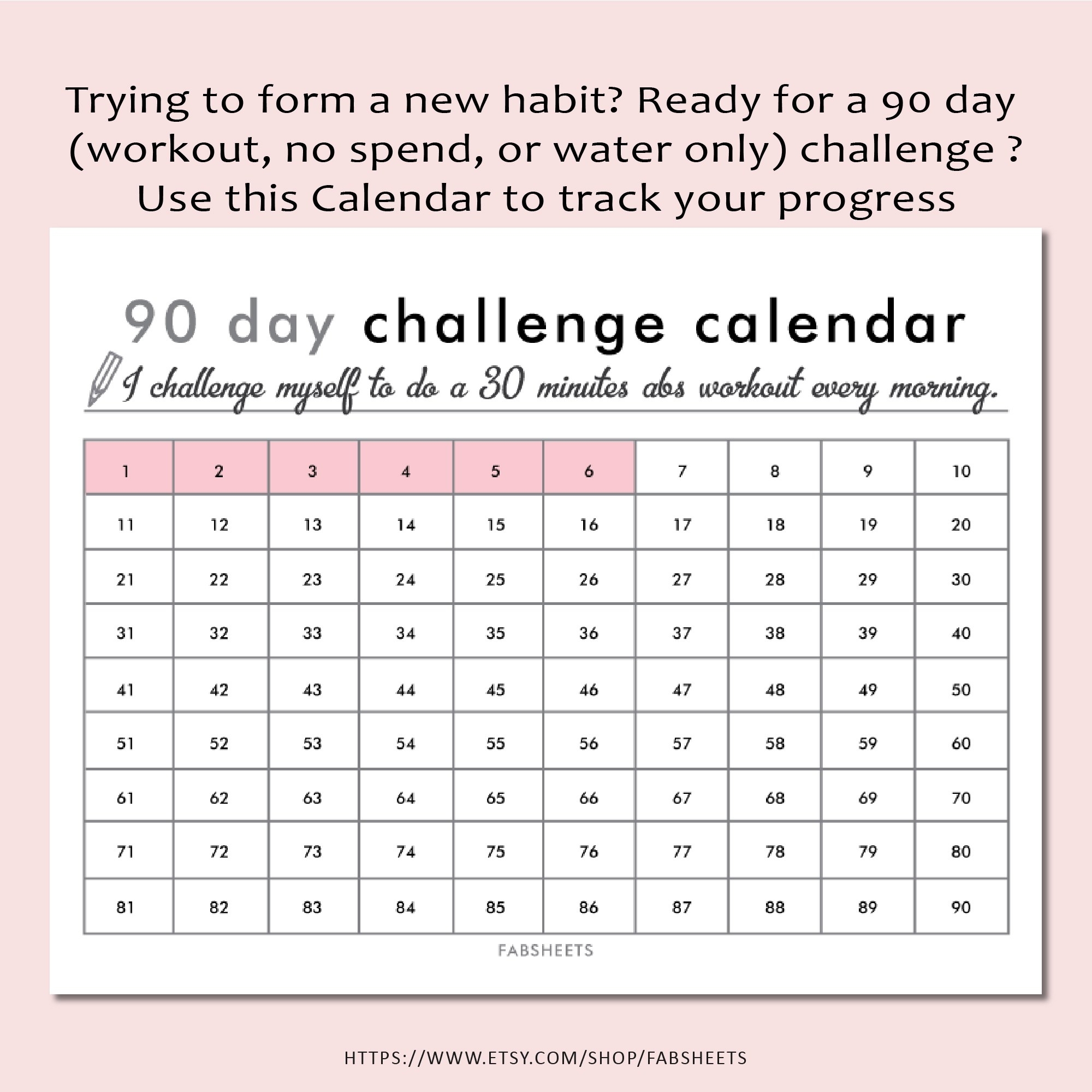 90 Day Challenge Calendar - Wholeheartedly Grace