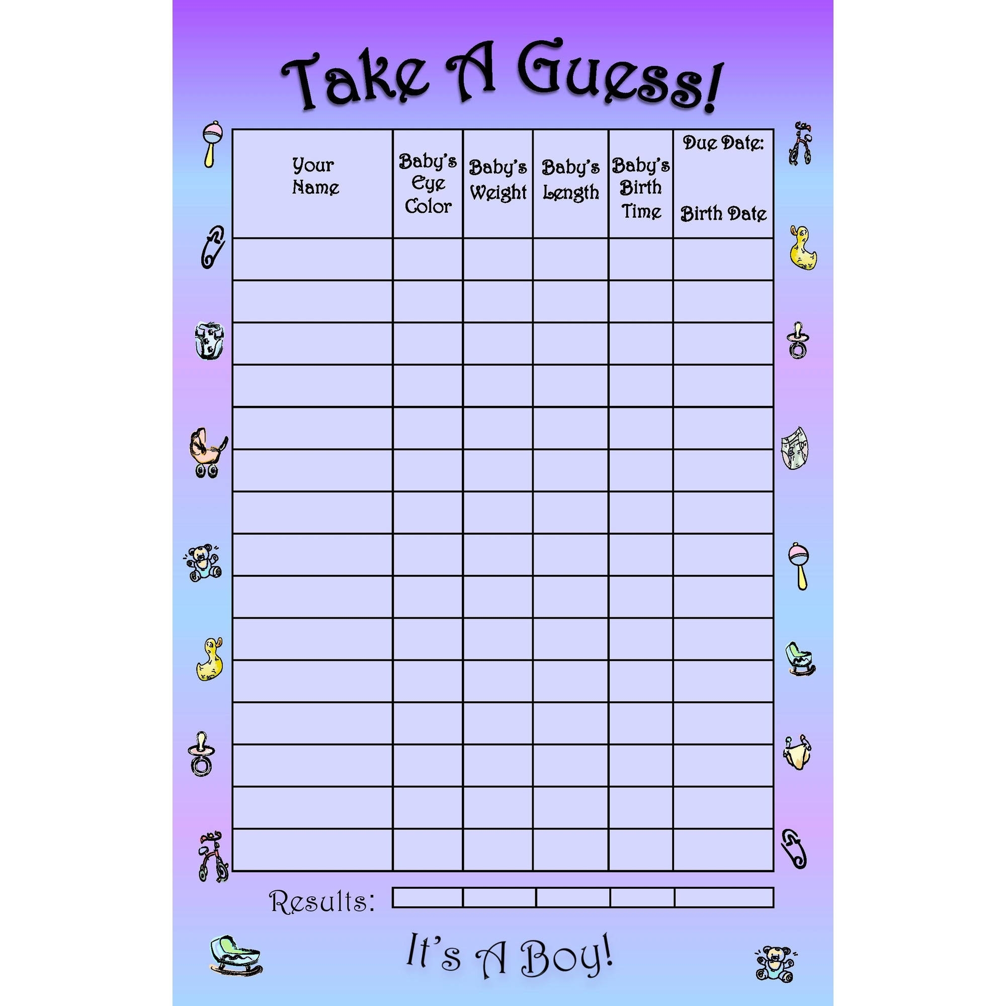 Baby Shower Guess The Due Date And Weight Free Printable