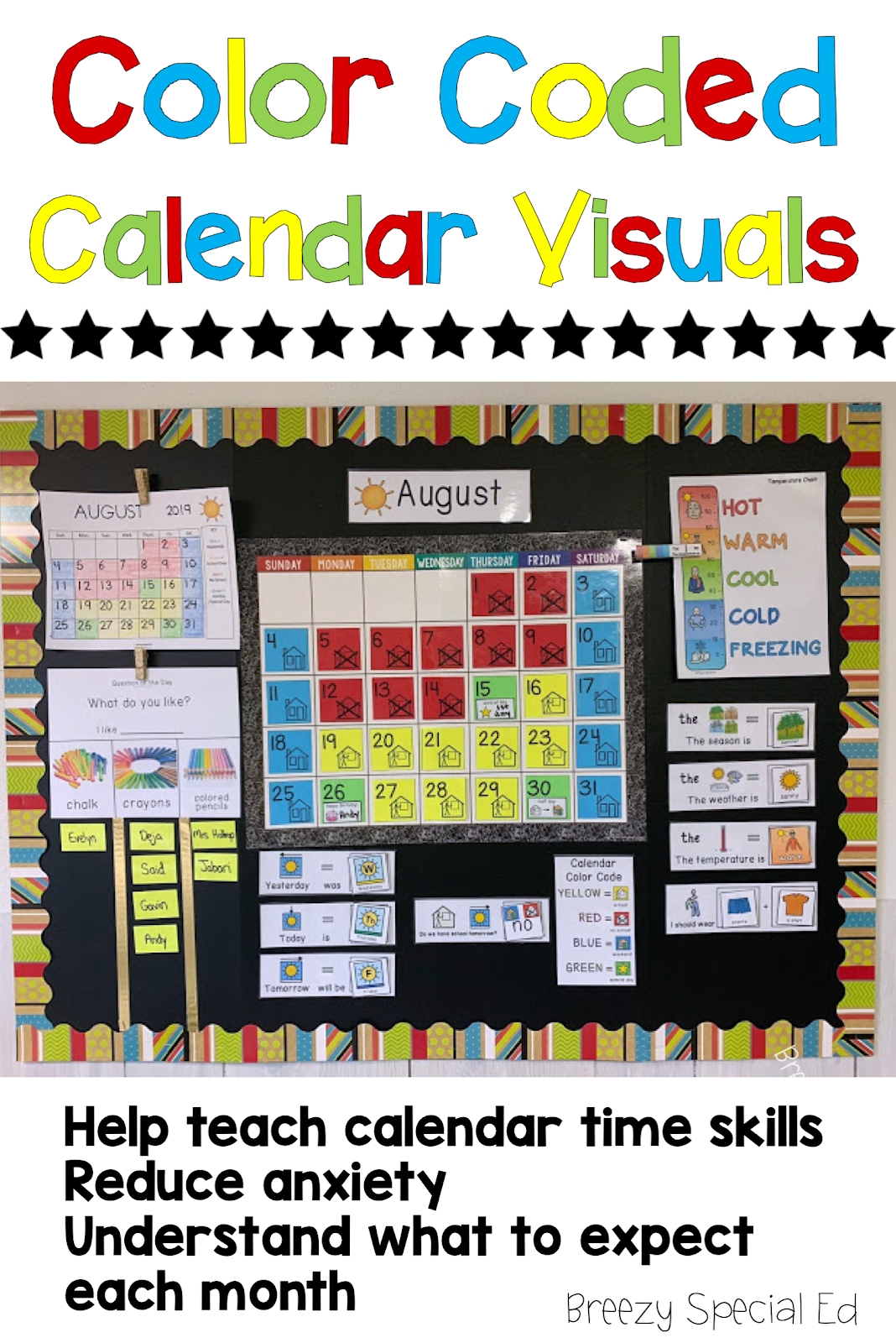 Color Coded Calendar Visuals - Breezy Special Ed