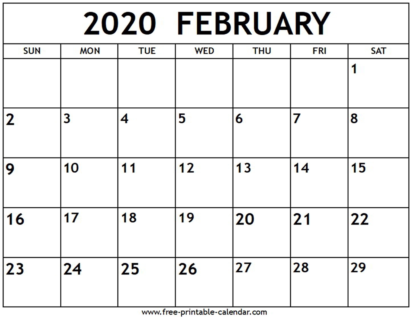 Feb 2020 Calendars Free Printable | Calendar Template 2021