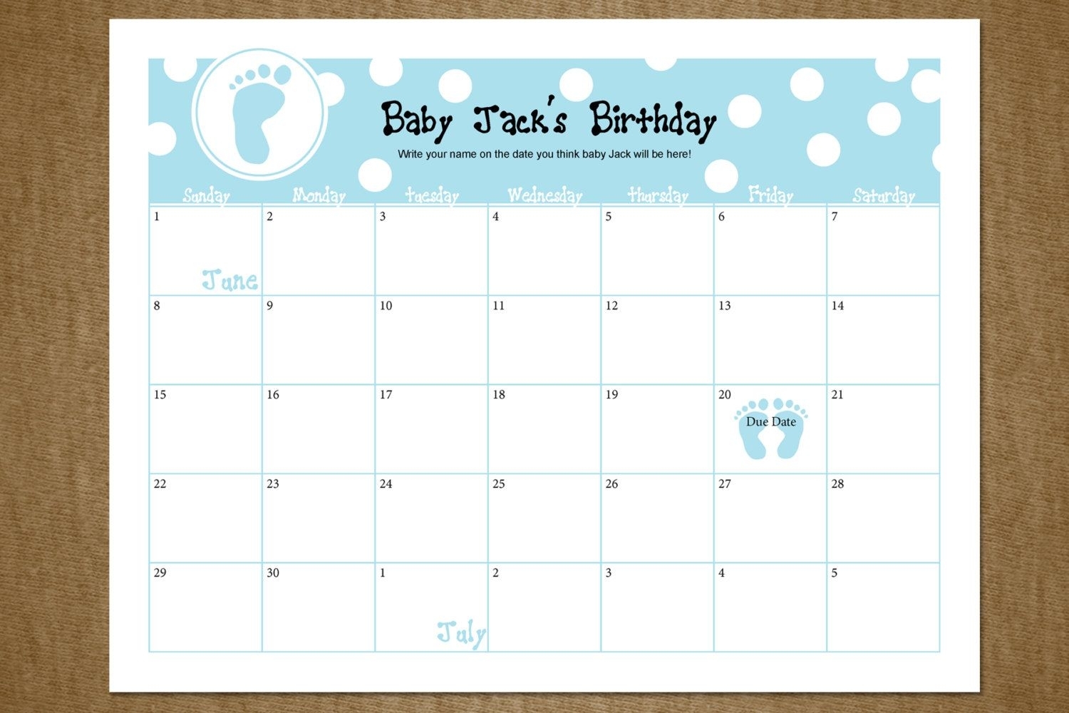 Baby Prediction Calendar Template Calendar Template 2023