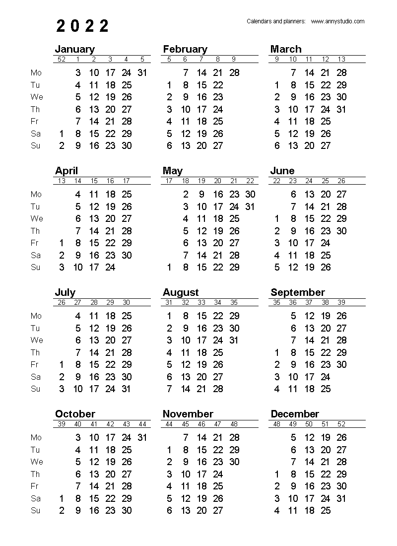 2020 Calendar With Days Numbered | Calendar Template 2022