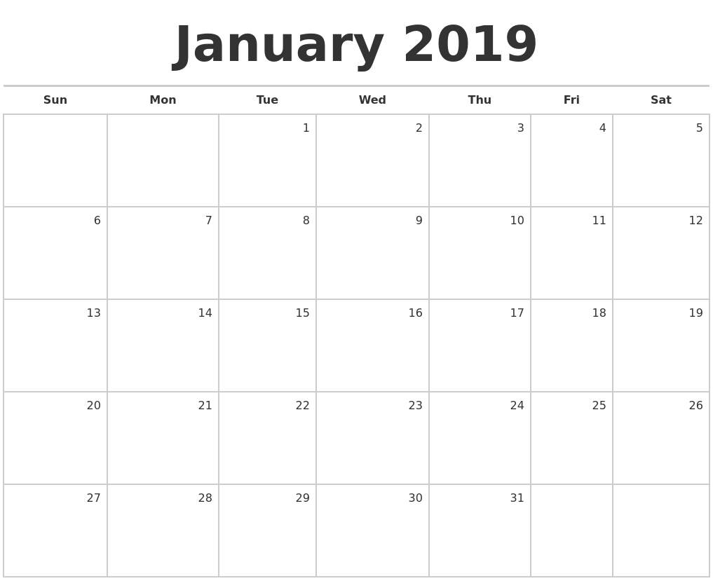 January 2019 Calendar Month Printable | Calendar For April