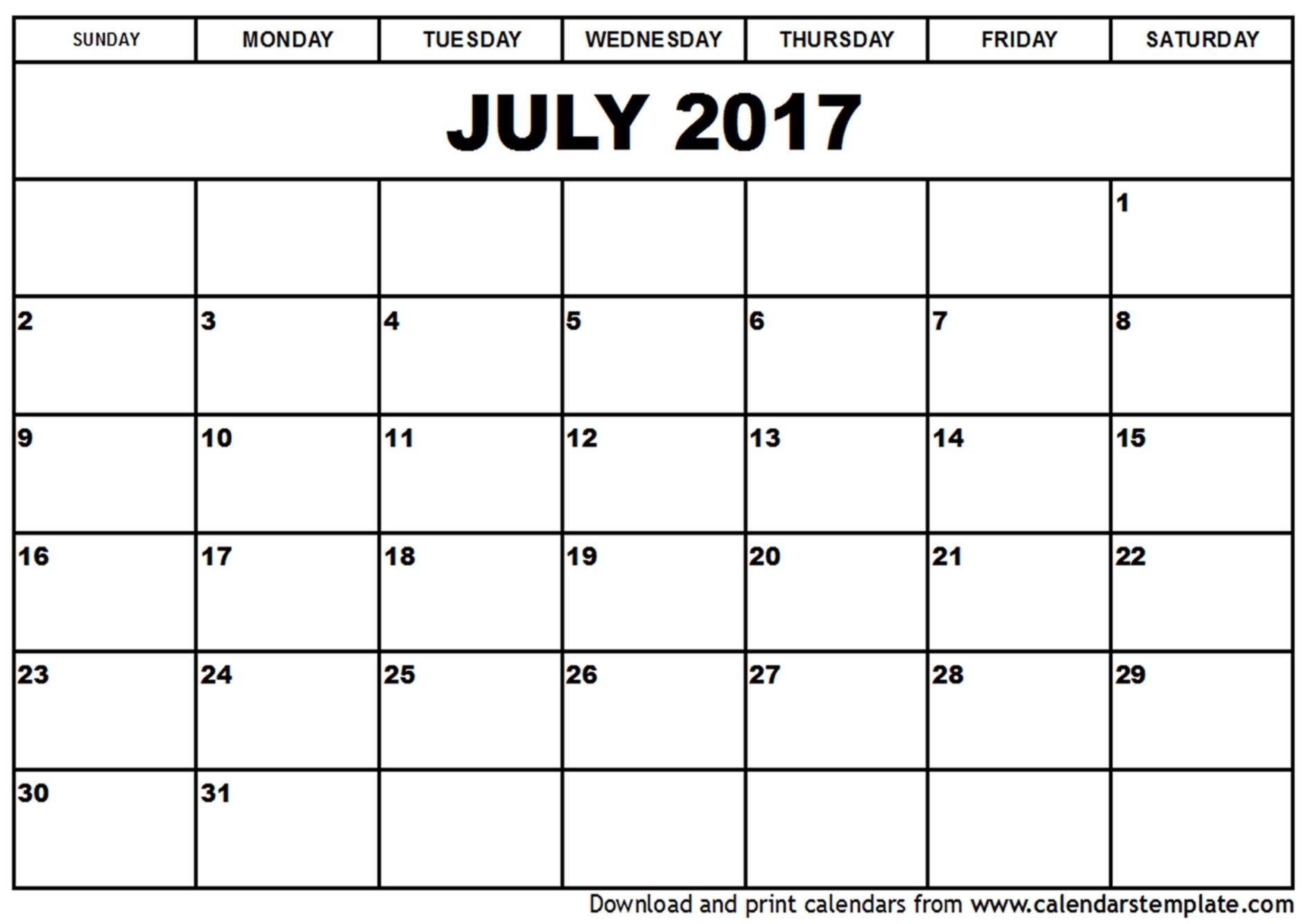 July 2017 Calendar Printable Template Pdf Holidays (With
