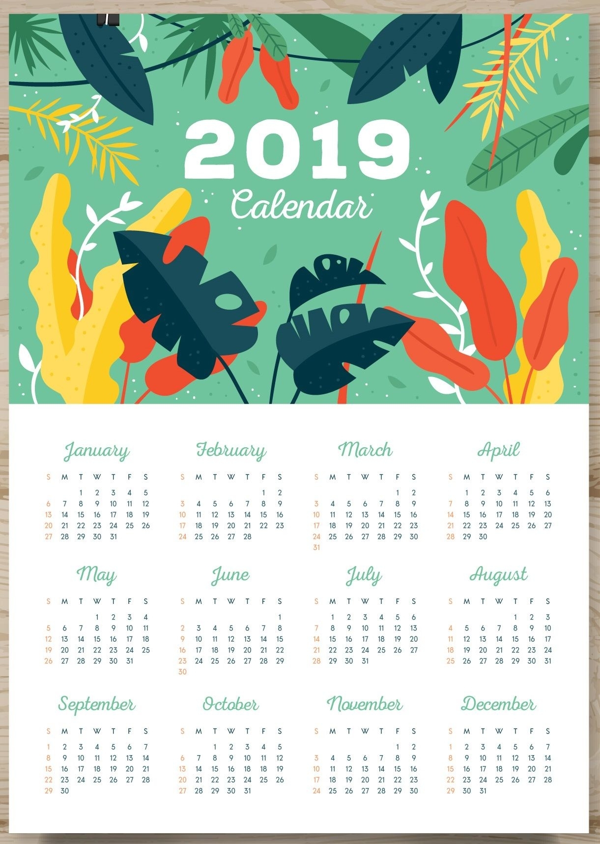 Printable 2019 One Page Calendar (Com Imagens) | Calendário