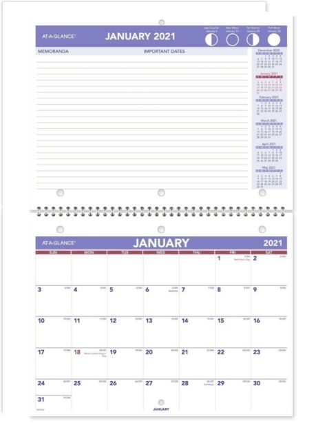 2021 Wall &amp; Desk Calendar By At-A-Glance, 8-1/2&quot; X 11&quot;, Small, Wirebound (Pm1702 | Ebay