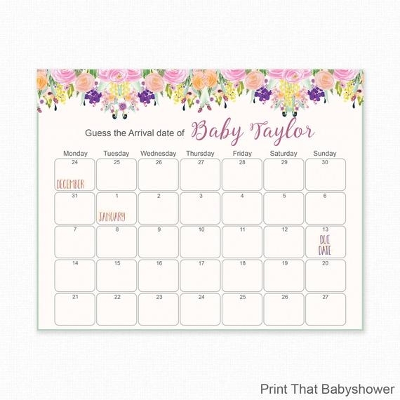 Floral Baby Shower - Guess The Due Date - Baby Shower Games - Baby Shower Birthday Prediction