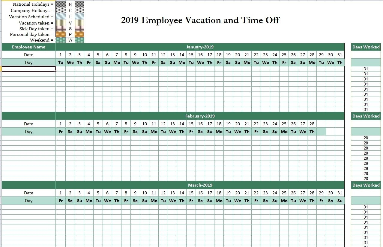 2019 Employee Attendance Tracking Calendar | Attendance