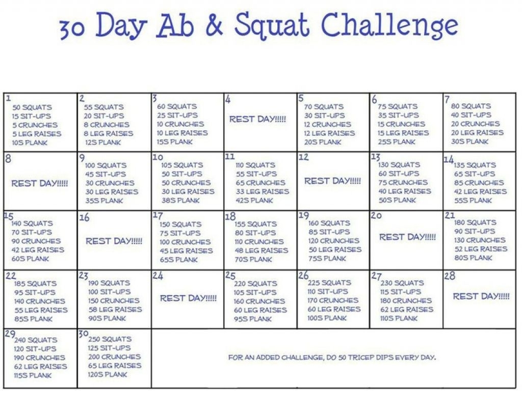 Ab And Squat Challenge Calendar Printable In 2020 | Squat