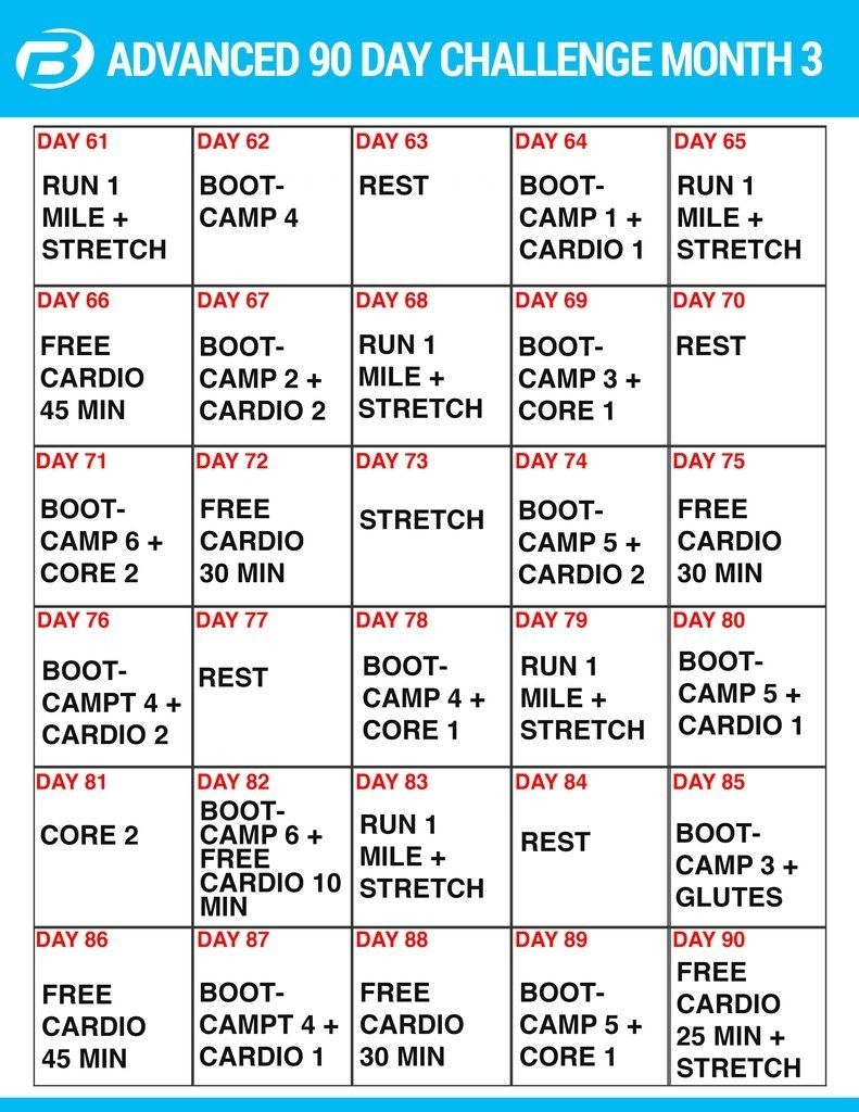 Supreme 90 Day Workout Sheets Calendar Template 2022