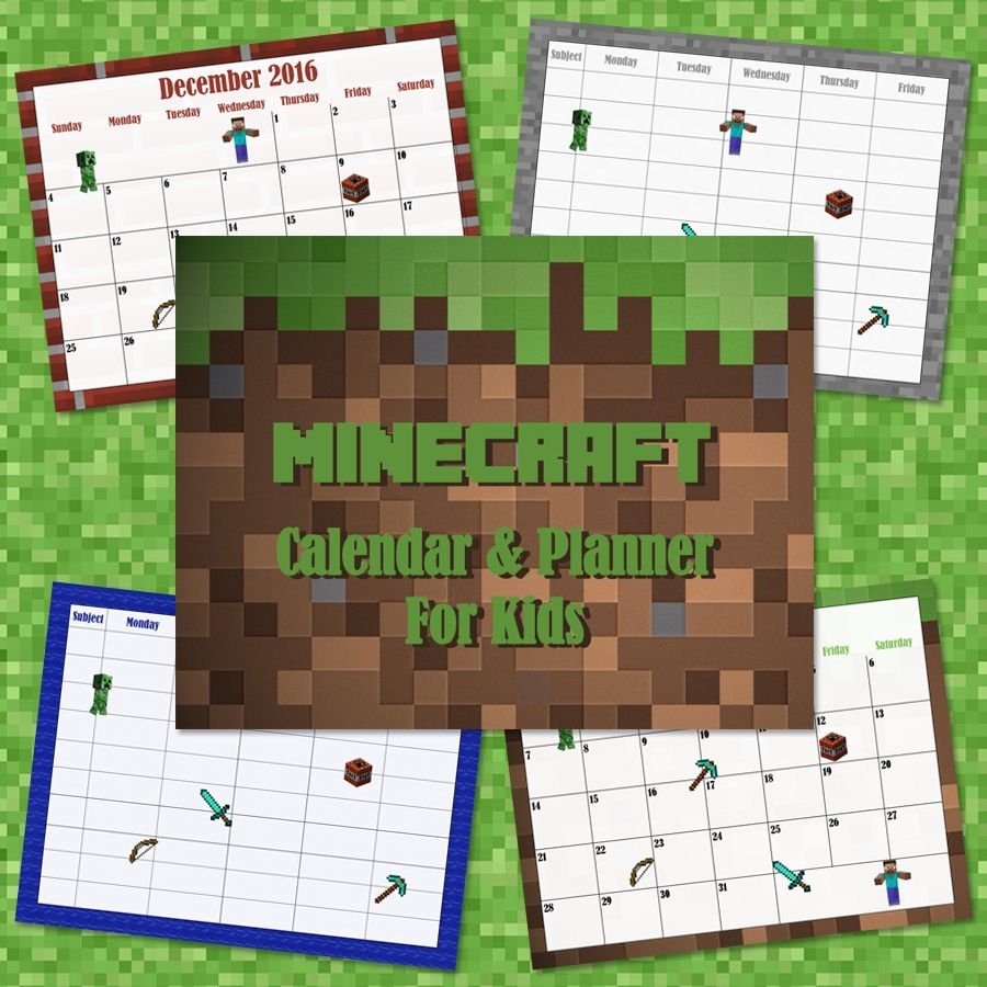 Free 2017-2018 Minecraft Calendar And Planner For Kids
