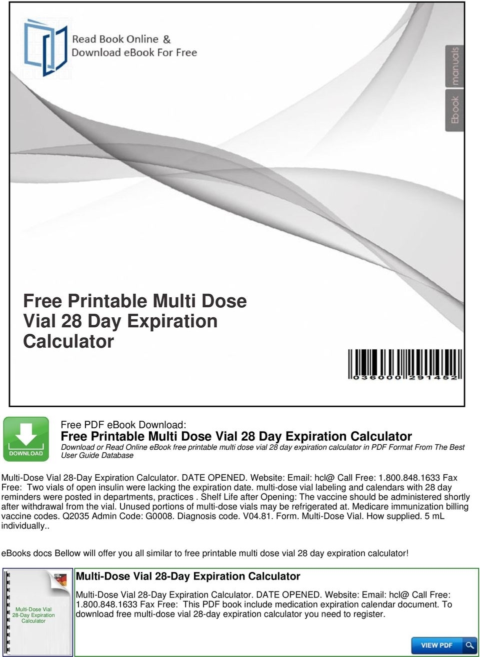 Multi Dose Vial 28 Day Expiration 2021 Calendar Template 2023