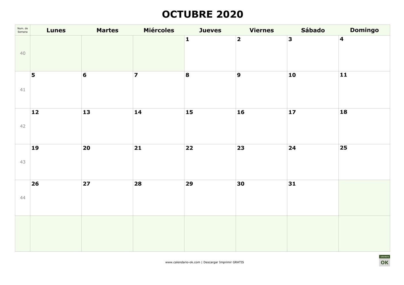 Calendario mexicano con nombres octubre