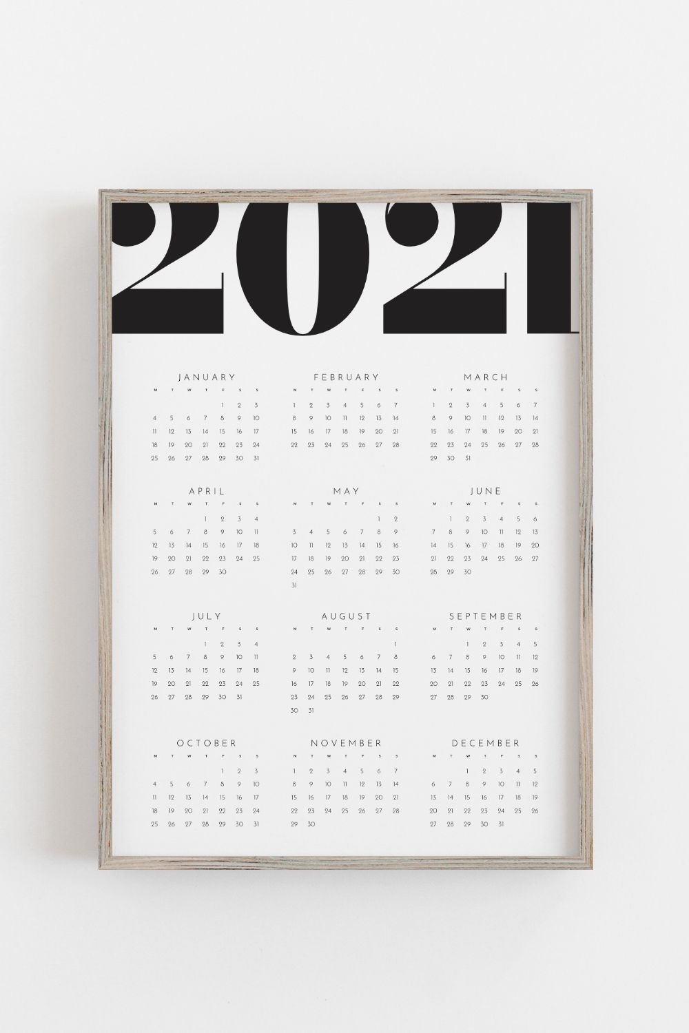 Printable Calendar 2021 Yearly Wall Calendar Year At A