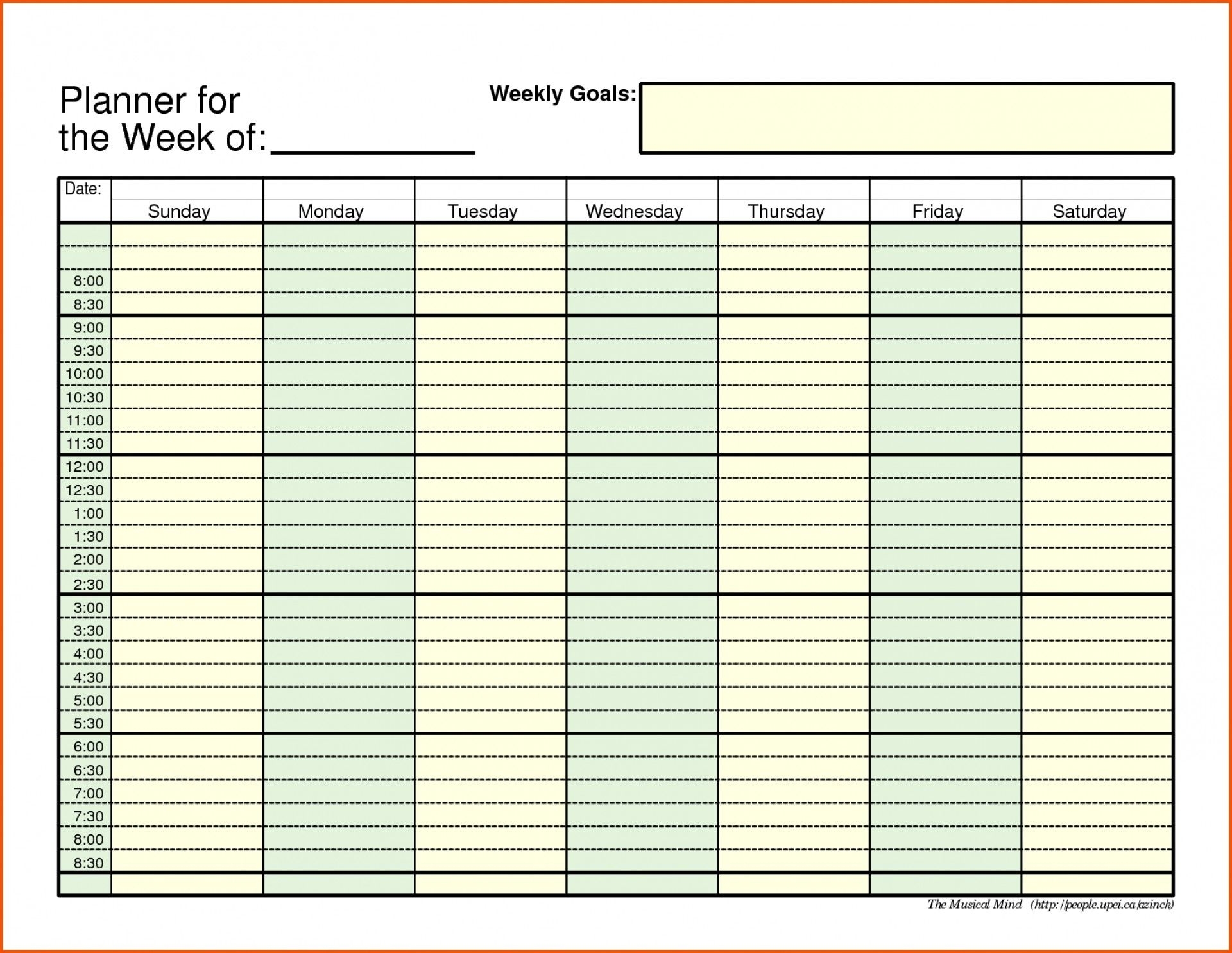 Template 5 Day Working Week With Half Hour Timeslots Calendar Template 2023