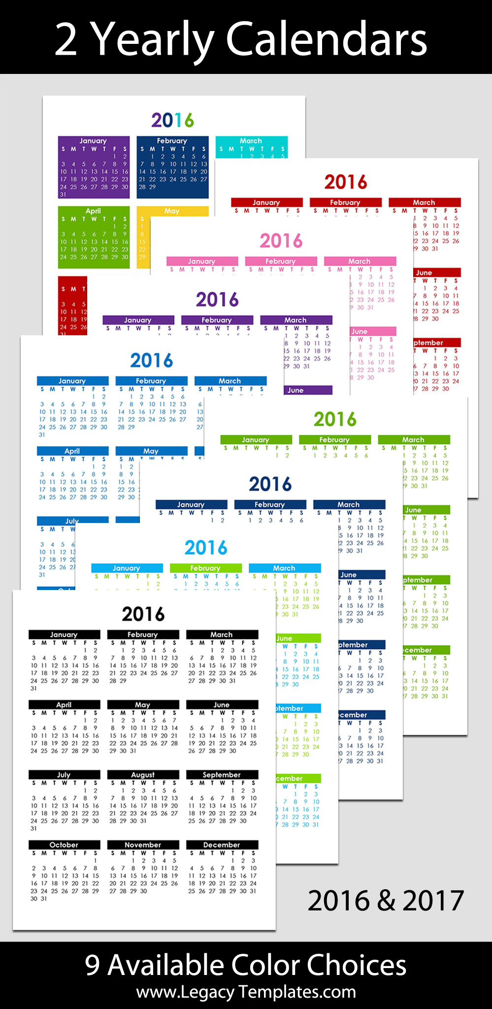 2016 &amp; 2017 Yearly Calendar - 8 1/2&quot; X 11&quot; | Legacy Templates