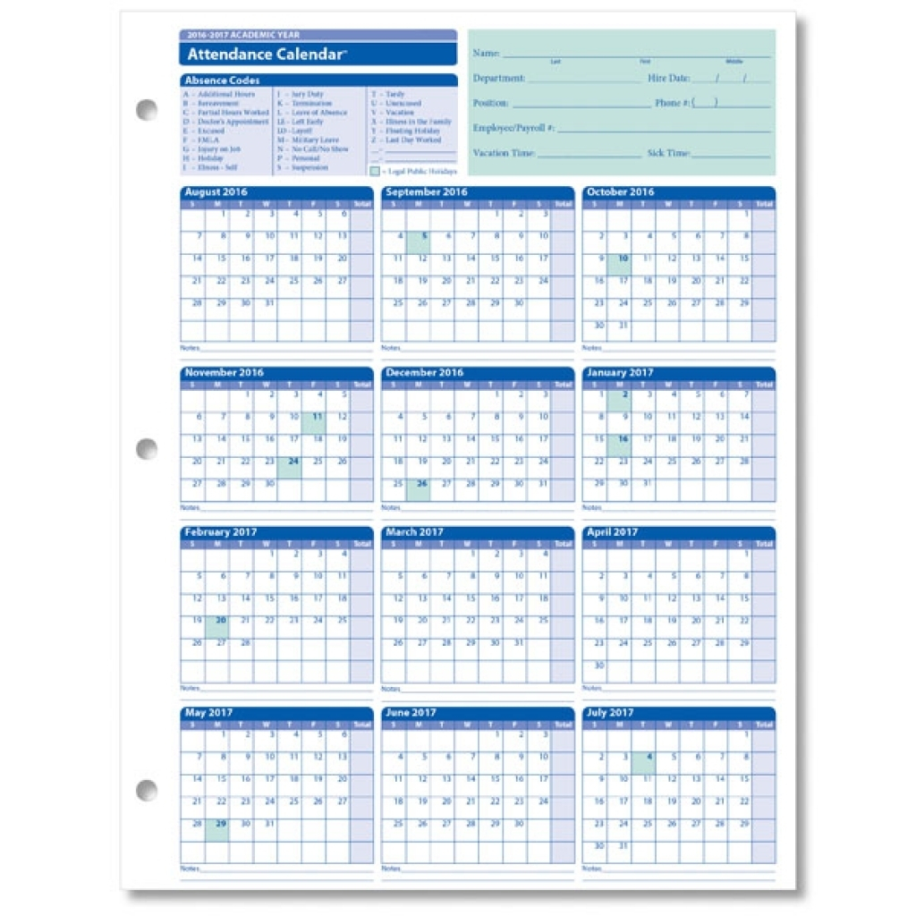 Free Employee Attendance Calendar 2018 | Calendar Template