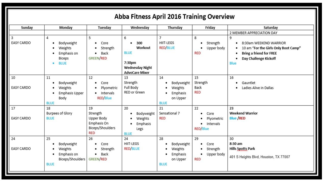 Free Monthly Training Program &amp; Workout Plan | Abba Fitness