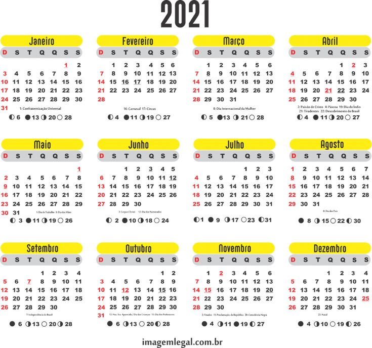 Base Calendário 2021 Amarelo | Imagem Legal | Calendário