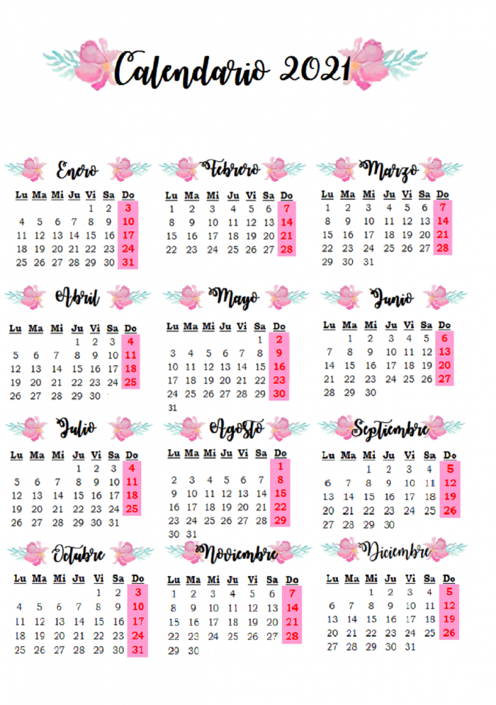 Calendario 2021 Para Imprimir (Anual Y Mensual