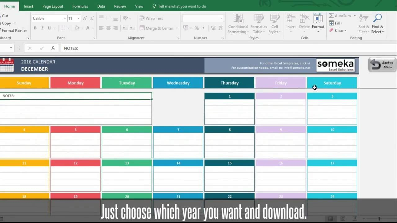 Excel Calendar Template 2019 | Free Download Excel