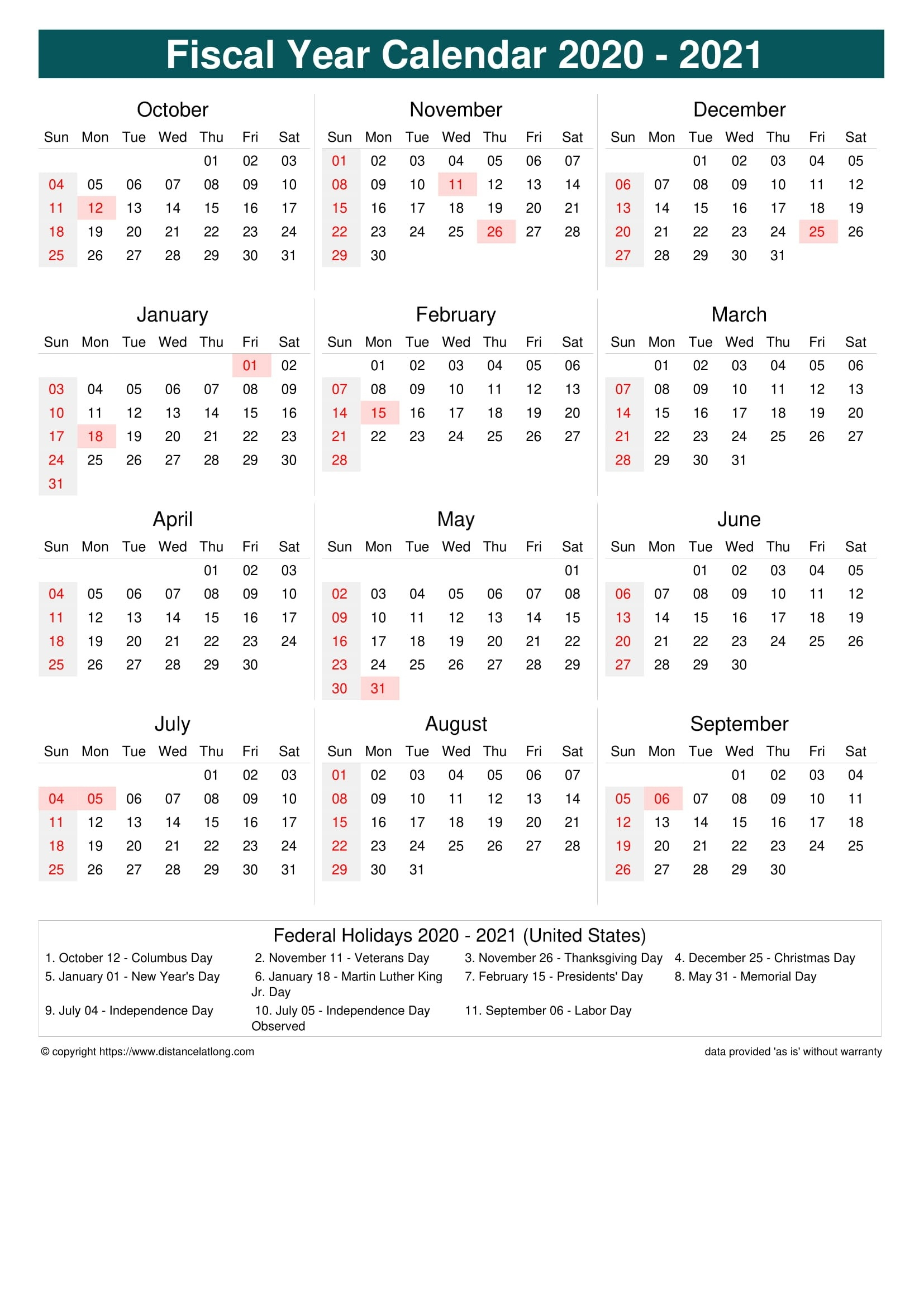 Fiscal Year Australia 2021 - Template Calendar Design