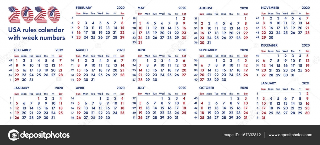 Semanas Del Calendario Americano De 2020 Vector