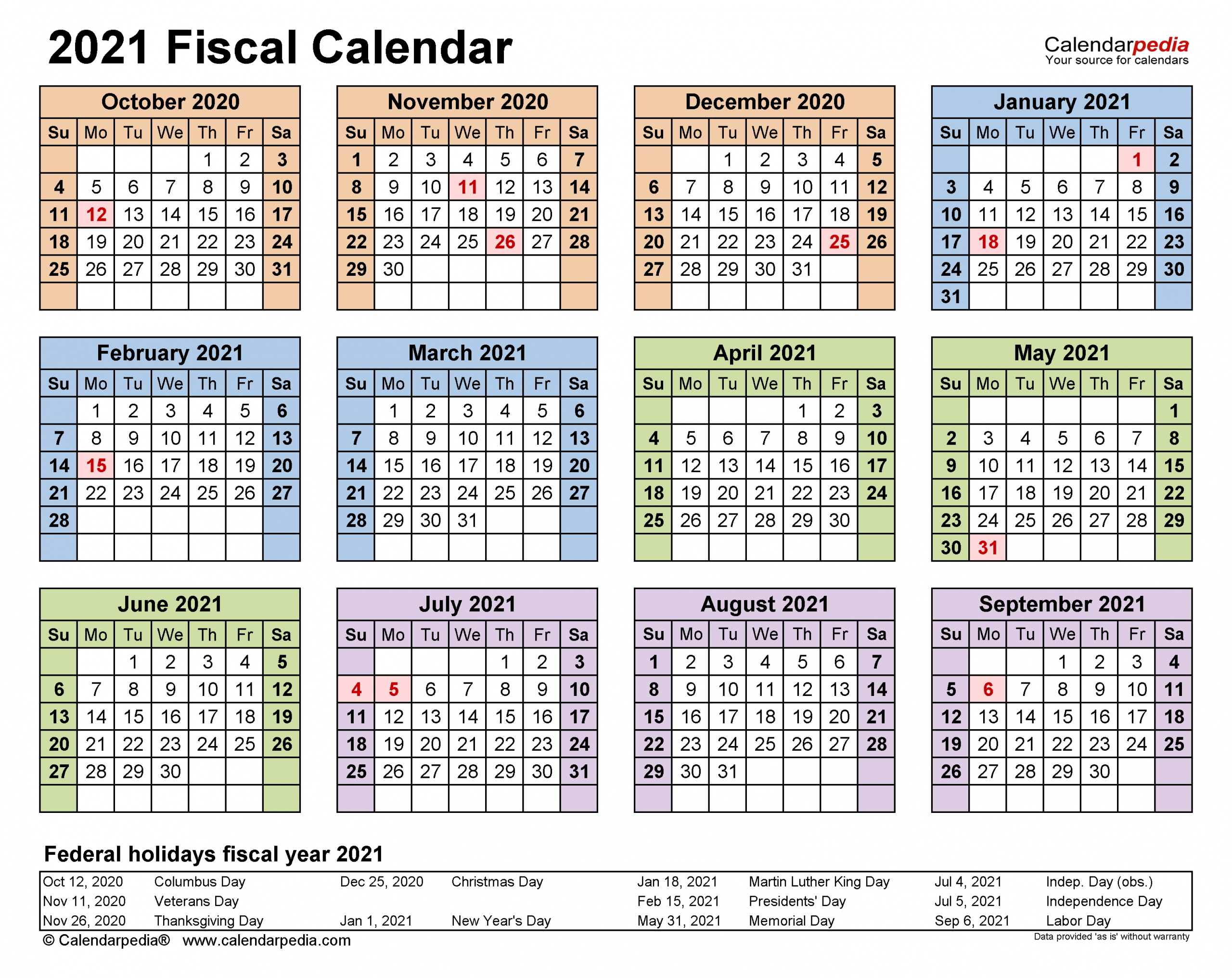 Australian Fiscal Year 2021 - Template Calendar Design