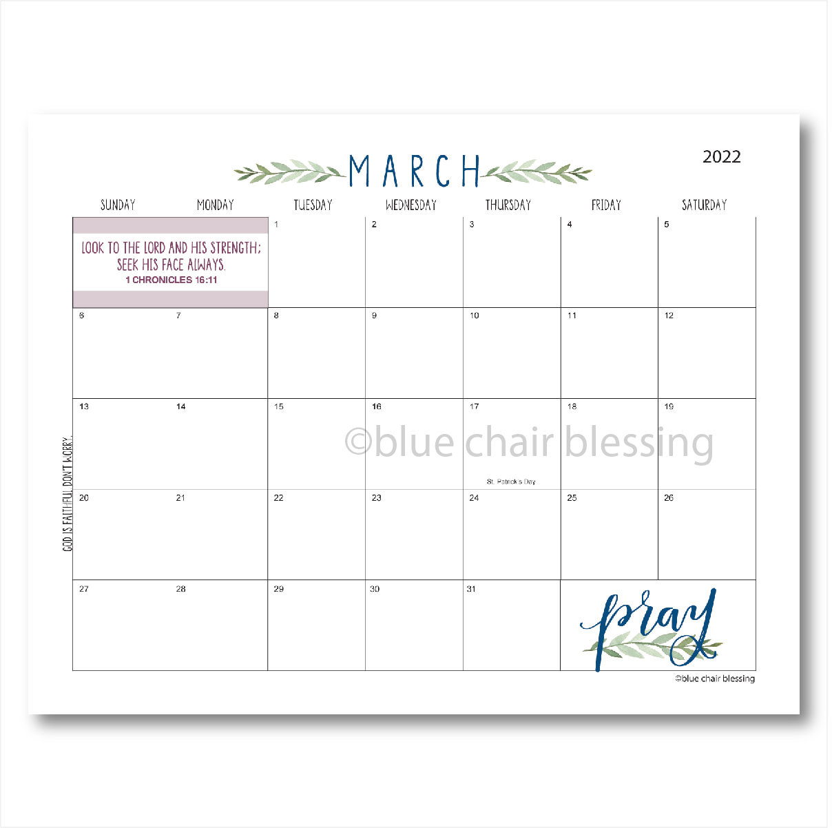 1 Year Printable Scripture/Encouragement Calendar April