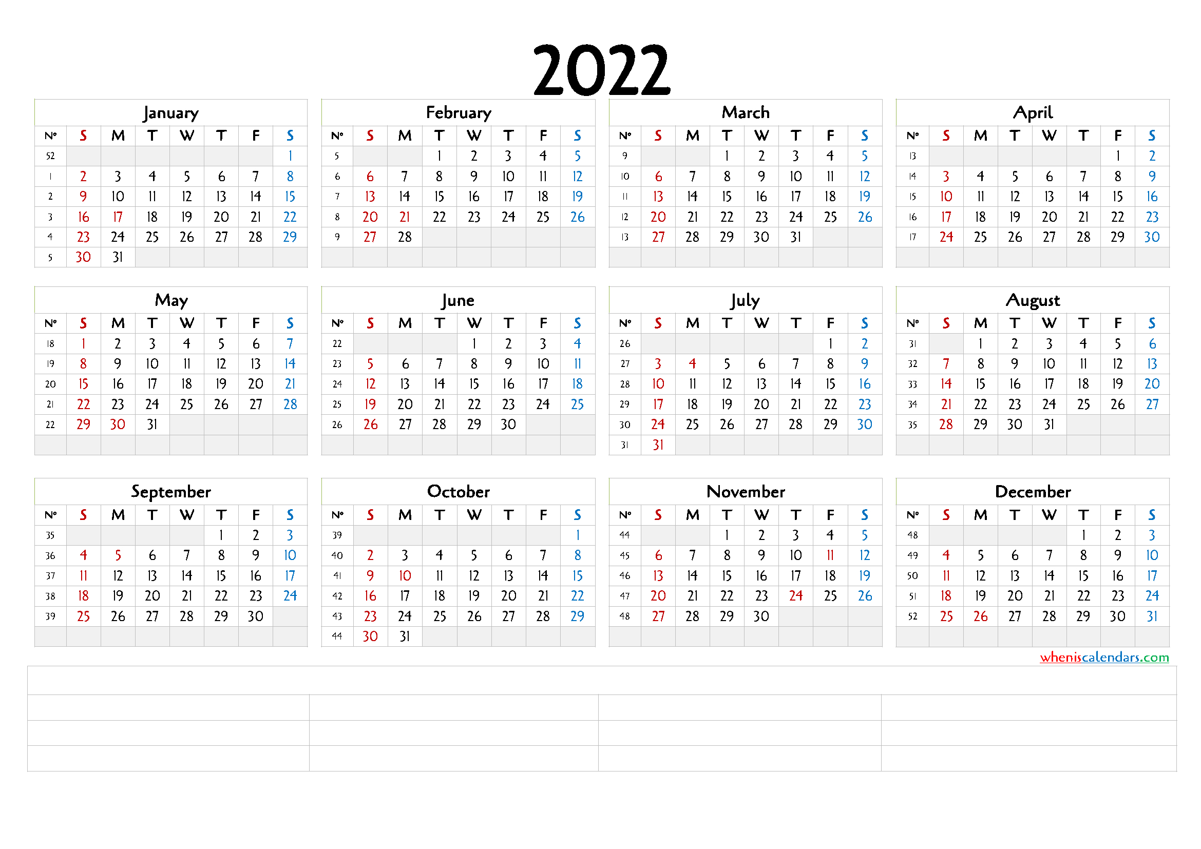 12 Month Calendar Printable 2022 (6 Templates)