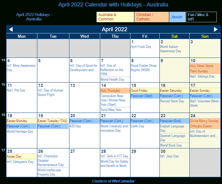 17+ April 2022 Calendar With Holidays Australia Pictures
