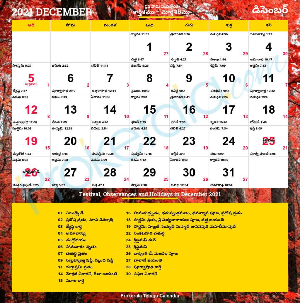 1984 December Telugu Calendar 2022 [Updated Calendar