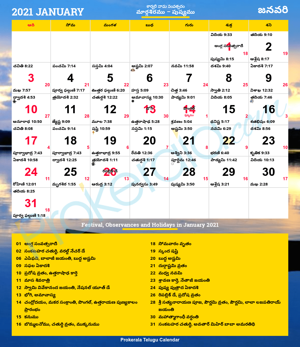 1984 January Telugu Calendar 2022 [Google Sheet 14Mb