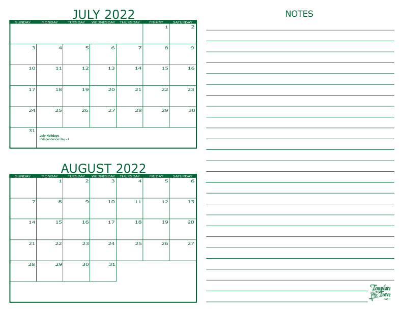 2 Month Calendar - 2022