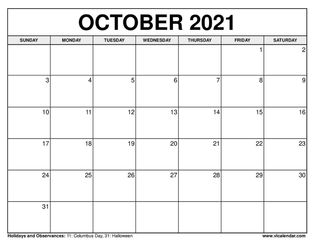 20+ October 2021 Calendar - Free Download Printable