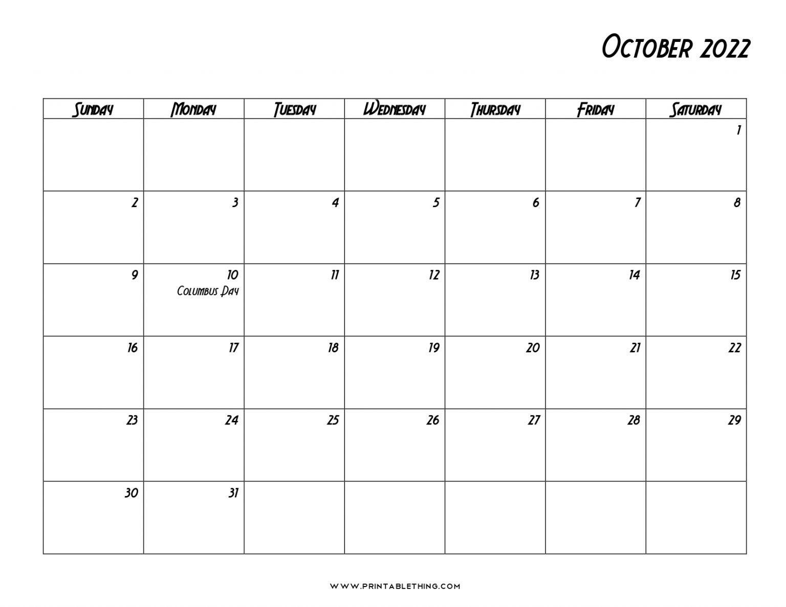 20+ October 2022 Calendar Printable, October 2022