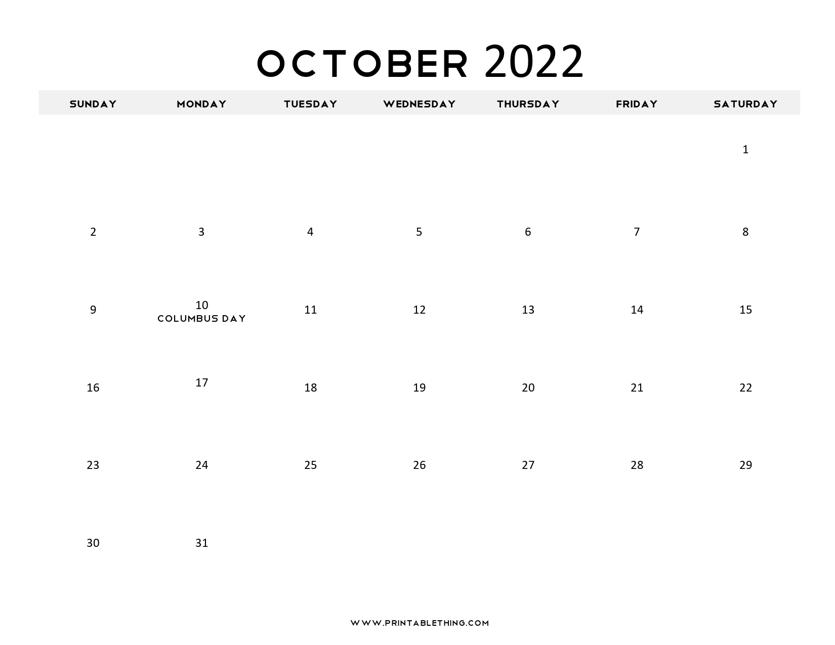 20+ October 2022 Calendar Printable, October 2022