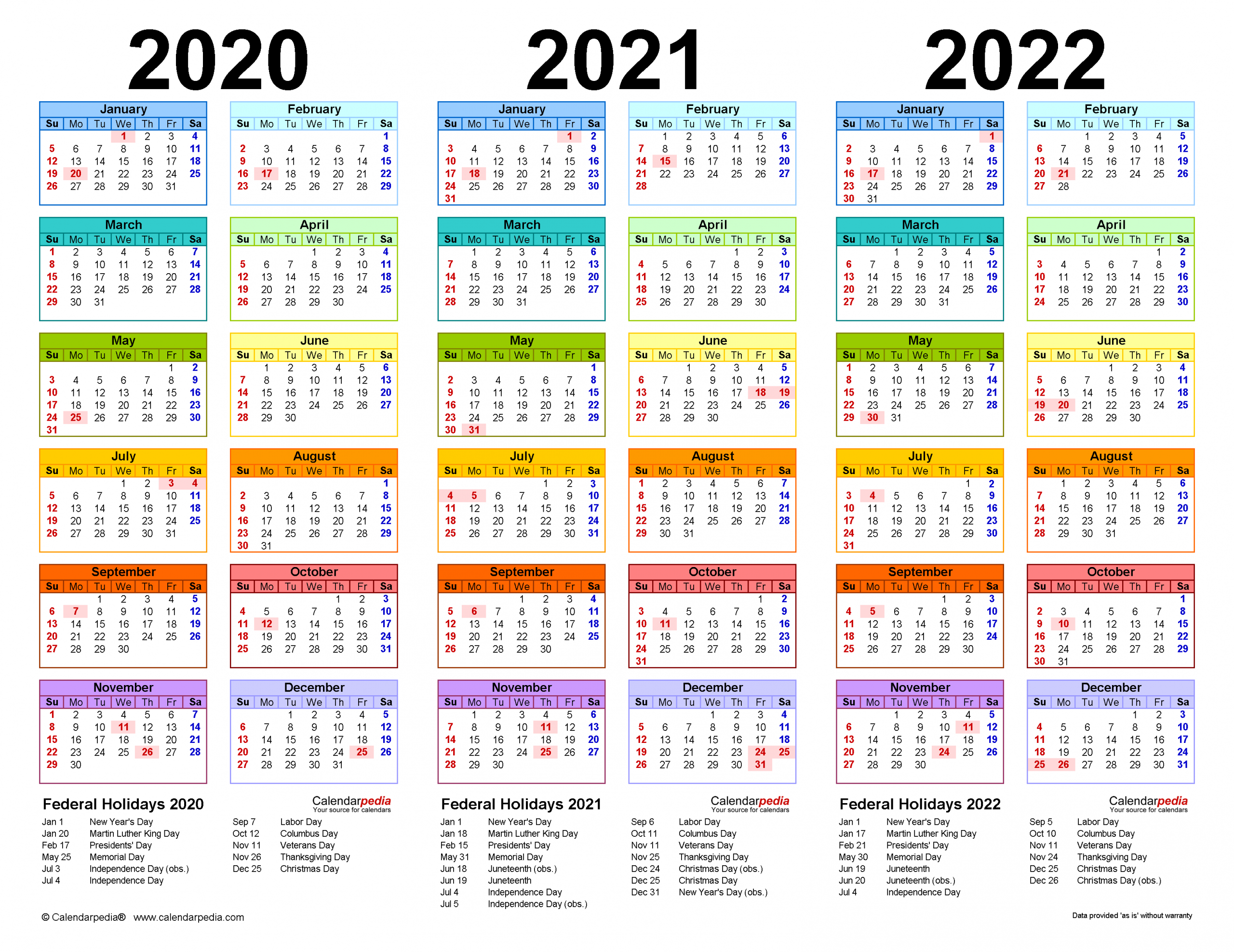 2020-2022 Three Year Calendar - Free Printable Excel Templates