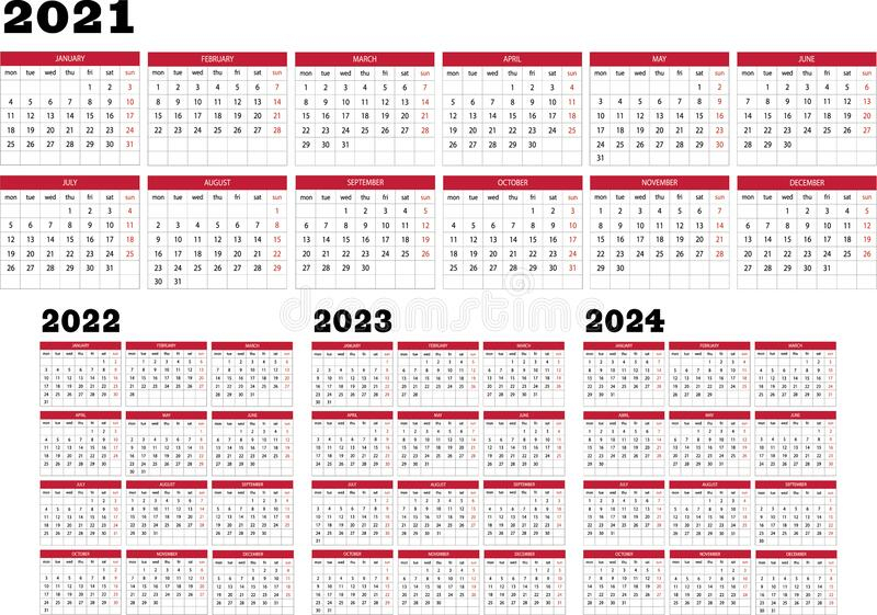 2021 2022 2023 2024 Calendar : 5 Year Monthly Agenda 2020