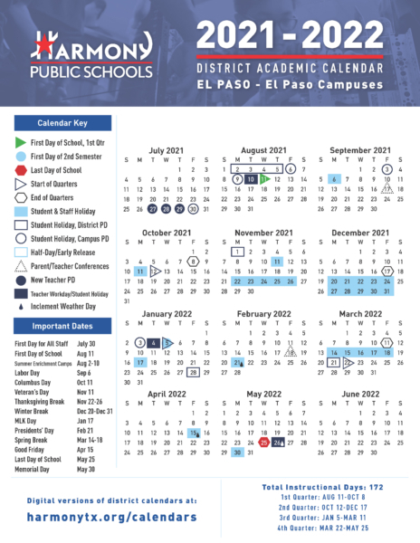 2021-2022 Academic Calendar - 6 | Harmony School Of