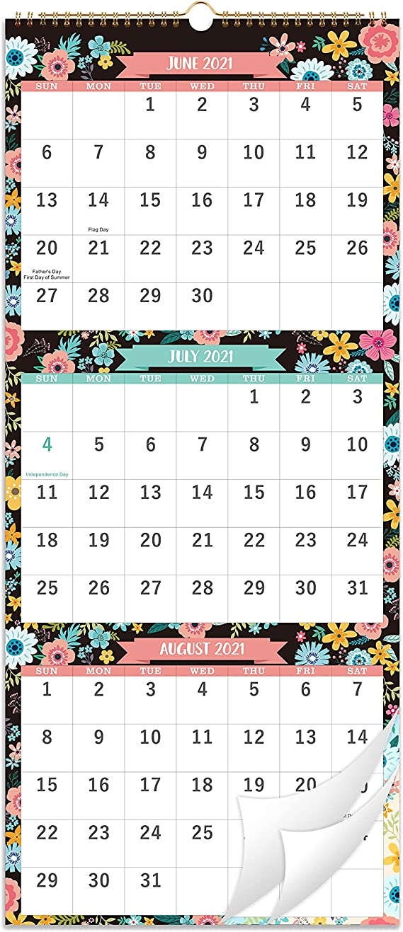 2021-2022 Calendar - 3 Month Display Wall Calendar (Folded