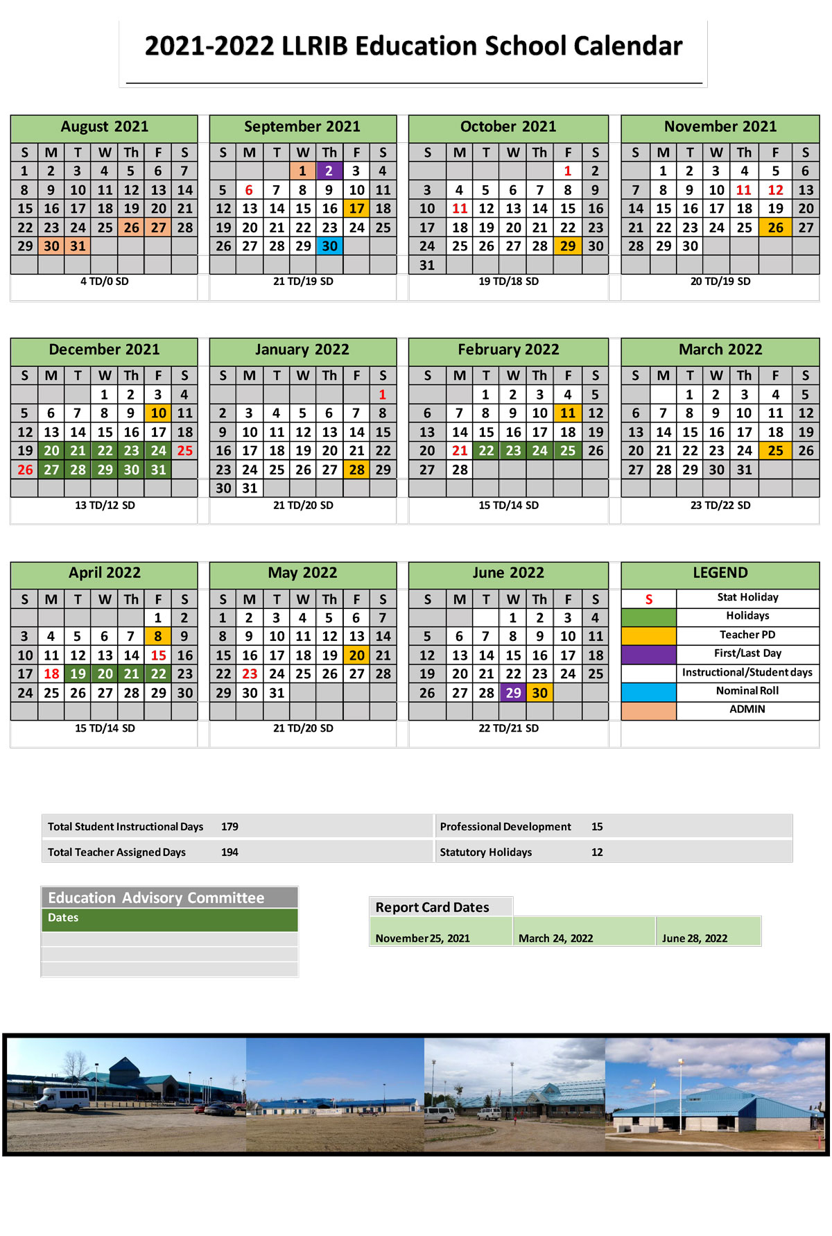 2021-2022 Llrib School Calendar | Lac La Ronge Indian Band