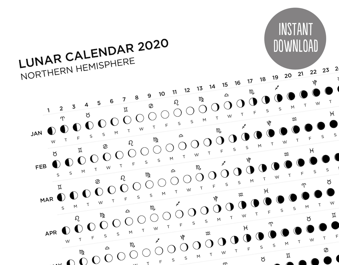 2021 &amp; 2022 Lunar Calendar Minimal Printable Moon Phases