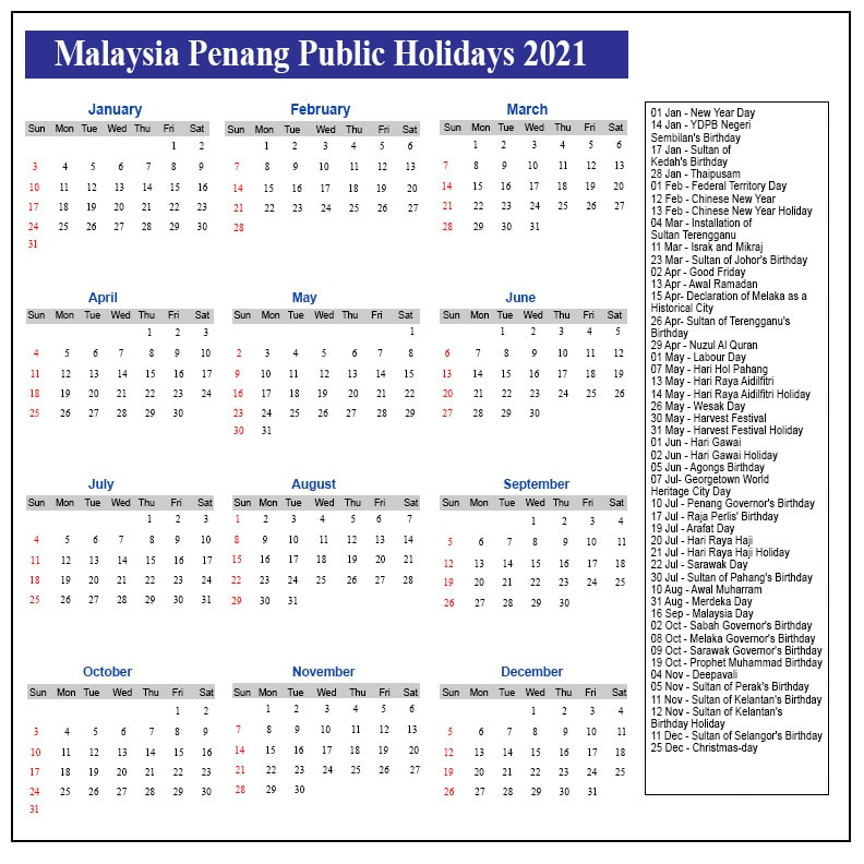 2021 Calendar Malaysia Public Holiday | Academic Calendar