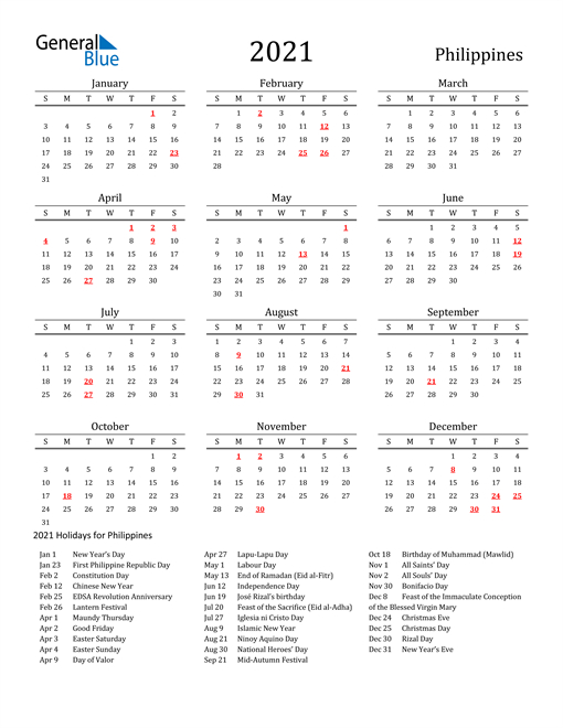 2021 Calendar Philippines | Printable March