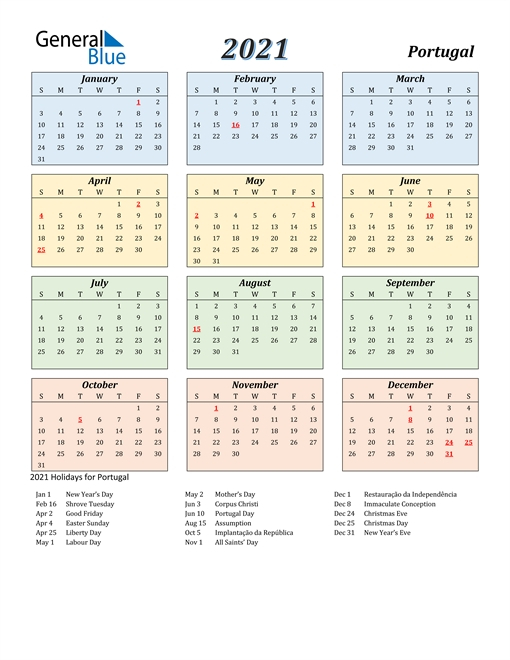 2021 Calendar - Portugal With Holidays | Qualads